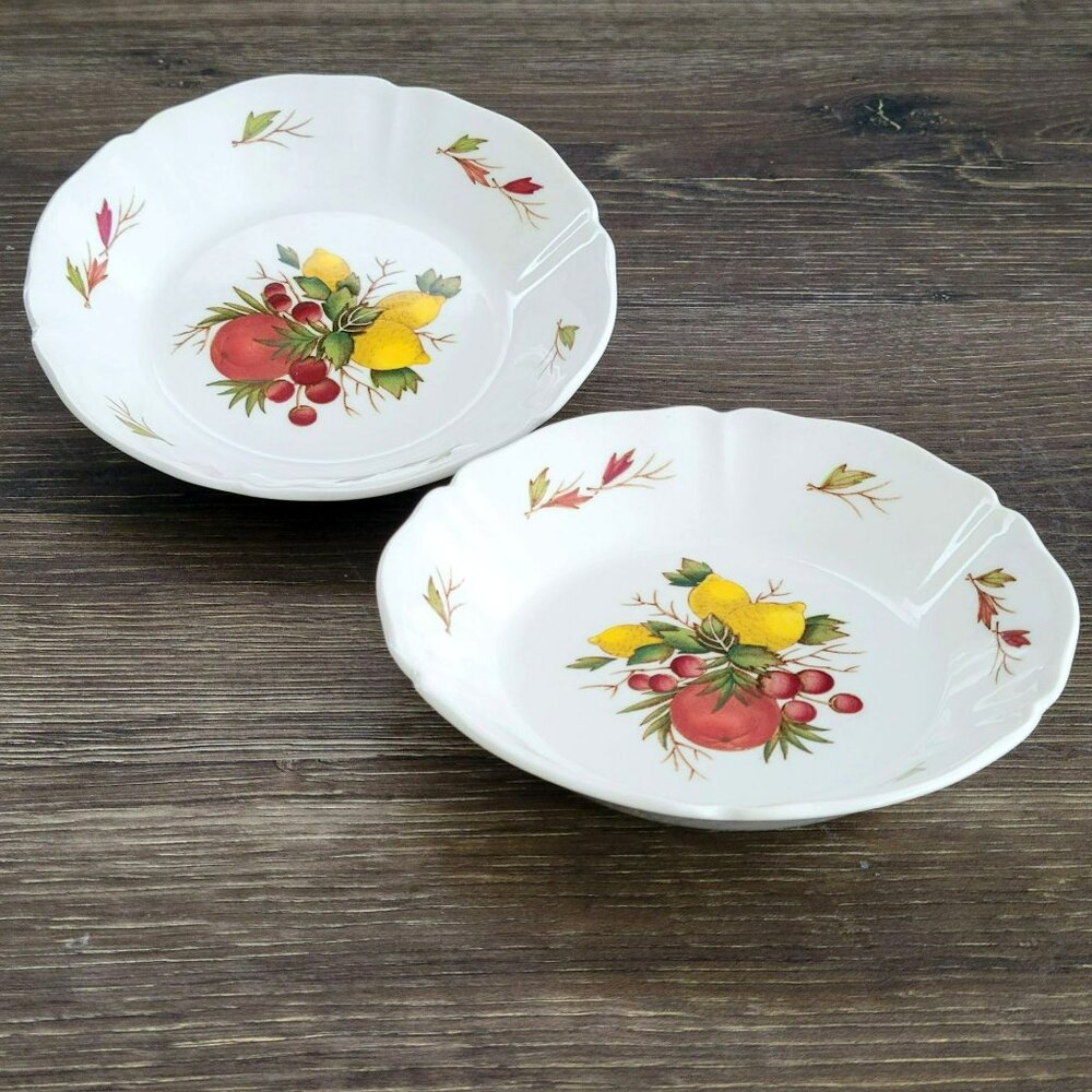 Wedgwood Drury Lane Berry Bowl Set of 2, Lemon Pomegranates Fruit Leaf, c1962-69